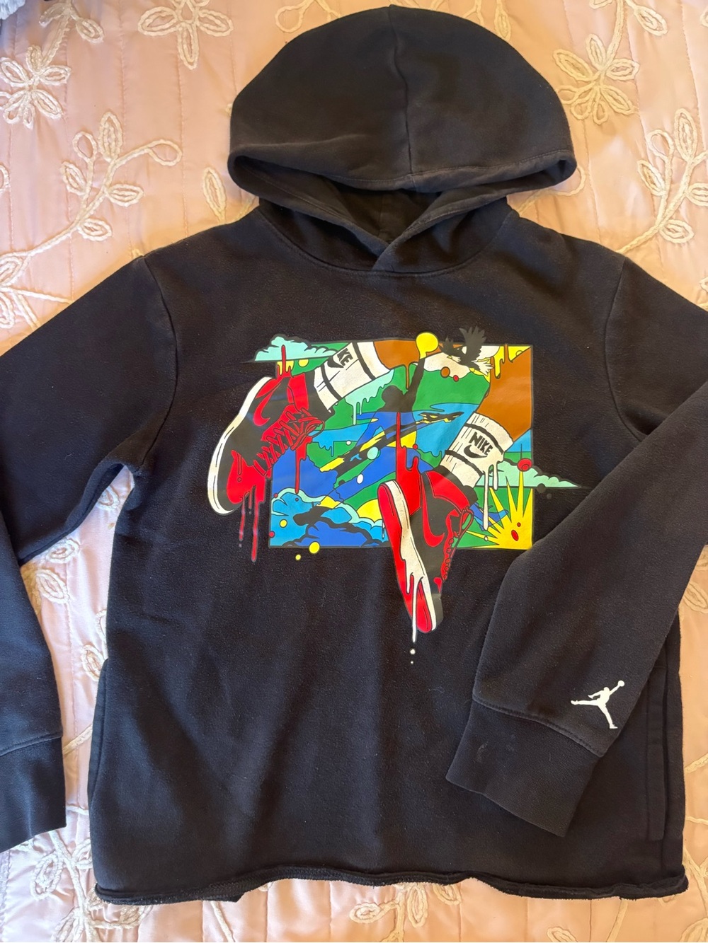 Jordan Black Hoodie with Multicolor Sneaker Graphic